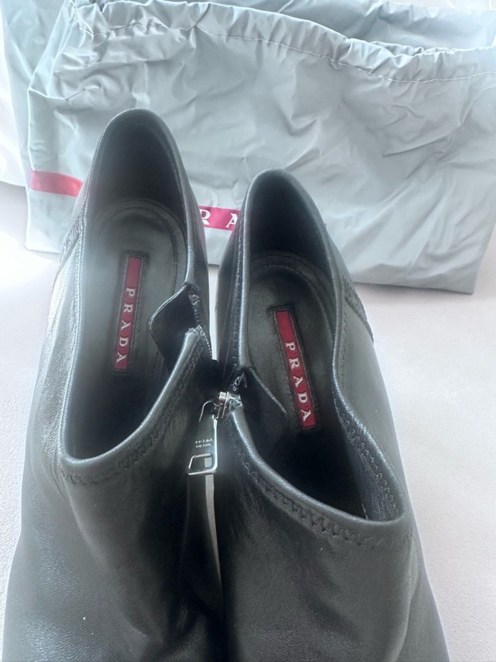 Prada Black Leather Ankle Boots Block Heel Zip Booties EU 39 / US 9 NWOT - Picture 4 of 10